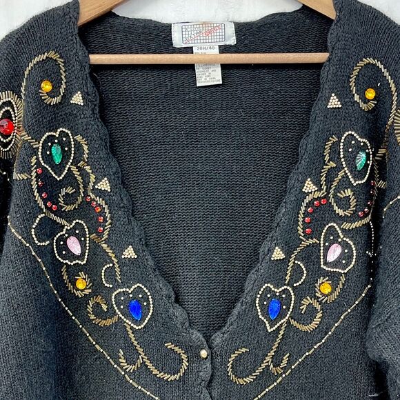 VTG‎ Silk Angora Wool Cardigan Sweater Womens 20W Beaded Bling Retro Glam Artsy - Picture 3 of 7